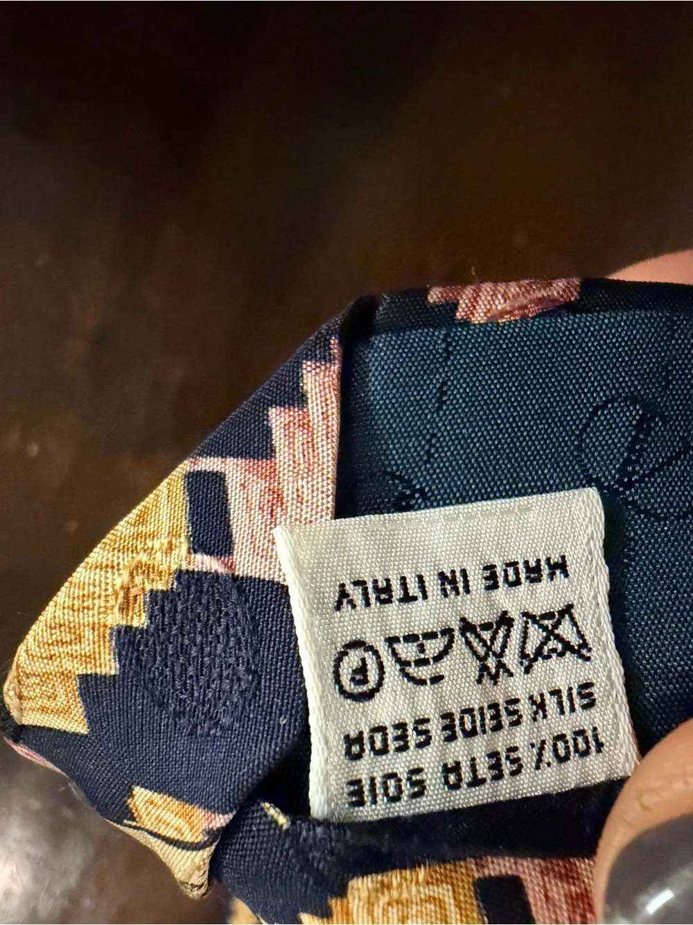 Valentino Silk from Italy Navy Tie with Yellow and Pink Chevron Motif